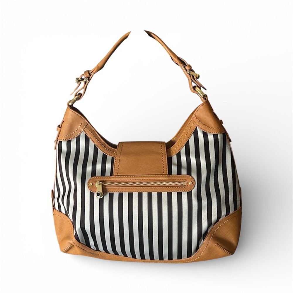 Henri Bendel Iconic Striped Bag with Tan Leather Accents NWOT MSRP $695 & Dusty - Picture 4 of 10